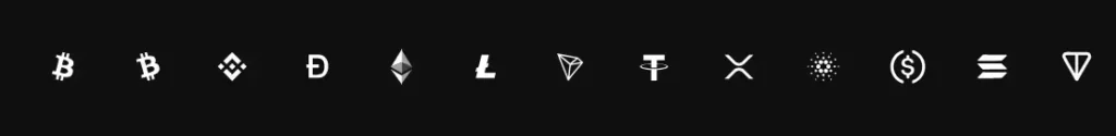 Casino LuckyRollers payment methods page showing cryptocurrency deposit and withdrawal options