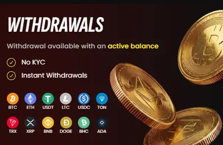 LuckyRollers Online Casino withdrawal page showing cryptocurrency payout limits and options